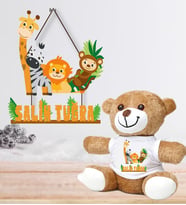 Kişiye Özel Bebek Kapı Süsü ve Peluş Ayıcık Seti – Baby Shower / Hastane Odası