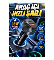 38W Type-C PD Destekli Araç İçi Hızlı Şarj Soketi Çift Port USB Oto Çakmaklık
