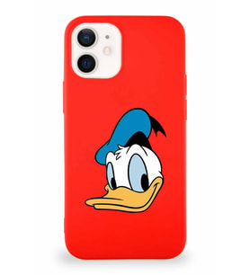 Apple iPhone 12 Soft Premier Kapak Donald Duck-B Tasarımlı Silikon Kılıf - Kırmızı (Şeffaf)