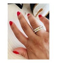 Gold Renk Çift Sıra Taşlı Cartier Çelik Yüzük 8 No ACR2892