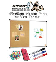 Çift Fonksiyonlu Yazı Tahtası ve Mantar Pano 45x60 cm 1 Adet Alüminyum Çerçeveli Yazı Tahta Kalemi ve Silgisi Harita Çivisi