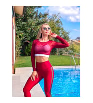Bordo Uzun Kollu Tül Spor Tişört ( Içindeki Bra Dahil Değildir )