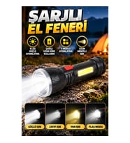 9 LED Şarjlı El Feneri Uzun Menzilli 4 Modlu Güçlü Aydınlatma