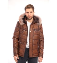 Erkek Deri Mont Kapüşonlu-EM020288 (Taba)