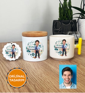 Kişiye Özel Karikatürlü Makine Mühendisi Hediye Seti T Kupa, Kalemlik, Anahtarlık Erkek Makine Mühendisine Mühendisler Günü Hediyesi (Sarı)