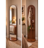 Ahşap Desenli Kemerli Tepe Boy Aynası Askılıklı Vestiyer Kombinli Dönebilir Ayaklı 170*41 12-2