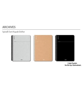 PAPİRÜS ARCHIVES SERT KAPAK SPİRALLİ 16X23 100YP. ÇİZGİSİZ DEFTER