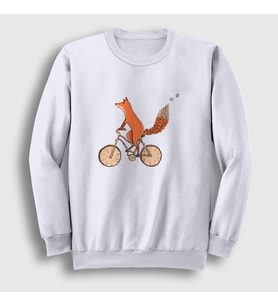 Presmono Unisex Beyaz Bicycle Fox Tilki Sweatshirt 367443tt (Beyaz)