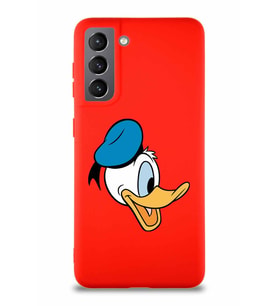 Samsung Galaxy S21 Soft Premier Kapak Donald Duck-F Tasarımlı Silikon Kılıf - Kırmızı (Şeffaf)