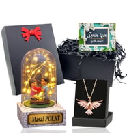Zümrüdü Anka Kuşu Kolye ve Led Işıklı Fanus Hediye Seti (Model 8)