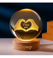 3D Led Işıklı Kalpli Kristal Cam Küre Gece Lambası, sevgiliye hediye, yıldönümü hediyesi, doğum günü hediyesi,
