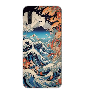 Samsung Galaxy A30S/A50/A50S Uyumlu Kanagawa Dalga Desenli Şeffaf Telefon Kılıfı