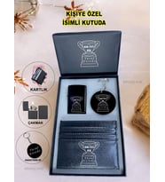 Kişiye Özel İsimli Sevgiliye Hediye Lüks Çakmak & Kartlık & Anahtarlık 3 Lü Hediye Set Özel Kutu