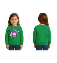 Unisex Kuromi Baskılı Çocuk Swaetshirt 3 İplik Şardonlu (Yeşil)