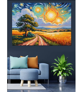Van Gogh Yıldızlı Gece Tarzı Dekoratif Kanvas - Mdf Ahşap Tablo