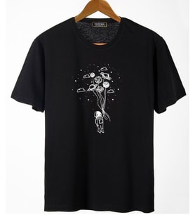 Uçan Balon Astronot Tişört (Siyah)