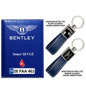 Plakanıza Özel Bentley Logolu Lacivert Ruhsat Kabı ve Anahtarlık