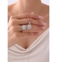 Gümüş Unutma Beni Çiçeği Kolye & Yüzük Seti - 925 Ayar Gümüş Set