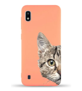 Samsung Galaxy A10 Uyumlu Lansman Kılıf Catface Tasarımlı İçi Kadife Kapak-Turuncu (Şeffaf)