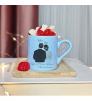 Gelin & Damat ( Bir Ömür Boyu Mutluluklar ) Tasarımlı Kişiye Özel Mavi Türk Kahvesi Fincanı