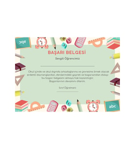 50 Adet A4 Boyutunda Öğrenci Başarı Belgesi - Anaokul - İlkokul Başarı Belgesi (Model 1)