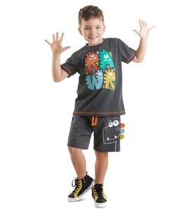 Rawr Dino Erkek Çocuk T-shirt Şort Takım (Gri)