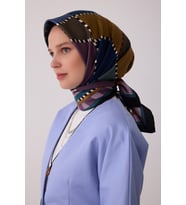 Geometrik Desen %100 Twill İpek Eşarp BE19