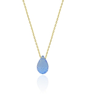 Doğal Blue Topaz Damla Kolye 