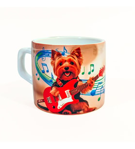 Gitarist Rockçı Köpek Yorkshire Terrier Baskılı Süblimasyon Kupa Bardak Kahve Fincanı Doğum Günü Sürpriz Hediye Sevgiliye