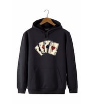 Erkek Siyah Önü İskambil Baskılı Kapüşonlu Sweatshirt 22K-5200322-5