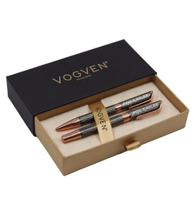 Vogven Marka İsme Özel Premium Krom-Bakır Roller ve Tükenmez Kalem Seti