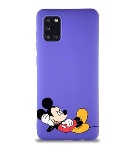 Samsung Galaxy A31 Soft Premier Kapak Mickey Mouse-F Tasarımlı Silikon Kılıf - Mor (Şeffaf)