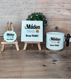 Maden Mühendisi Hediye Seti Kupa Bardak T Kulplu, Dekoratif Taş, Anahtarlık Mühendisler Günü Hediyesi (Model 6)