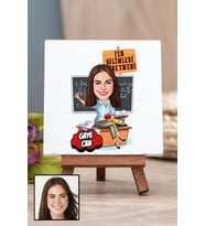 Kadın Fen Bilimleri Öğretmeni Öğretmenler Günü Hediye Karikatürlü Masa Dekoru
