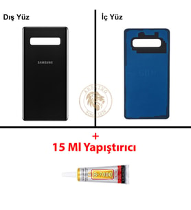 Samsung Galaxy S10 Plus Seramik Siyah Renk Arka Kapak + B7000 Yapıştırıcı Arka Cam Batarya Kapağı Pil Kapağı Lazer Kesim Back Cover Galaxy S10 Plus Uyumlu