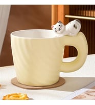 3D Kedi Figürlü Desenli Kupa Bardak (Beyaz)