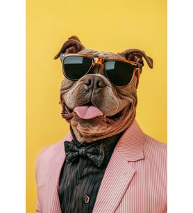 PEMBE CEKETLİ KOMİK KÖPEK EV DUVAR SALON GÜZELLİK SALONU OFİS DÜKKAN DEKARASYON KANVAS TABLO (Akçaağaç)