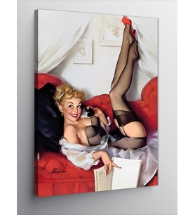 Kanvas Tablo Koltuktaki Jartiyerli Pin Up Kadın