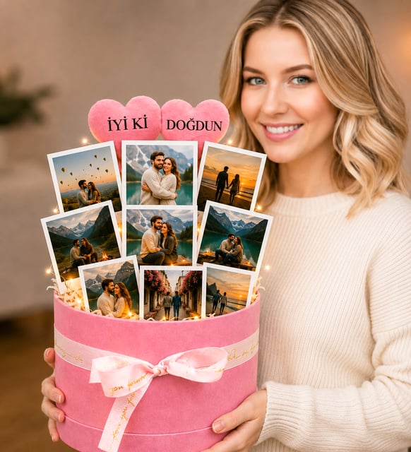 Kişiye Özel 8 Fotoğraflı İyi ki Doğdun Tasarımlı Fotoğraf Buketi