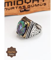 Mistik Topaz Taşlı Mikro Zirkon 925 Ayar Gümüş Erkek Yüzük 201024883