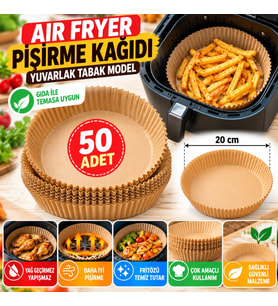 Mey İthalat® 50 Adet Air Fryer Pişirme Kağıdı Tek Kullanımlık Hava Fritöz Yağ Geçirmez Yapışmaz Tabak Model