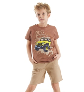 Jeep Mood Erkek Çocuk T-shirt Gabardin Şort Takım (Çok Renkli)