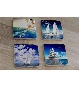 Deniz ve Yelkenliler Doğal Taş Bardak Altlığı 4'lü set - Natural Stone Coasters