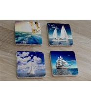 Deniz ve Yelkenliler Doğal Taş Bardak Altlığı 4'lü set - Natural Stone Coasters