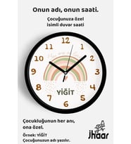 İsme Özel Pastel Gökkuşağı Çocuk Odası Duvar Saati Orta Boy 30 cm Siyah Camlı Sessiz