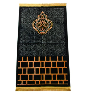 Albion Kabe Motifli Kadife Seccade Siyah