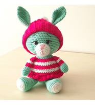 Amigurumi Örgü Oyuncak Tavşan Pembeli (Turkuaz)
