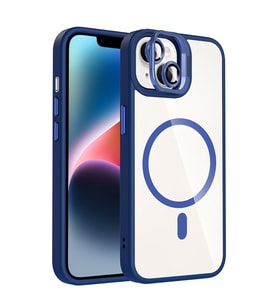 Apple iPhone 14 Uyumlu Kılıf Standlı ve Kamera Lens Hediyeli M-Safe Şarj Özellikli Zore Etro Kapak (Lacivert)