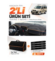 e-biz FİAT DOBLO AİRBAGLİ KÜÇÜK EKRAN (2007-2015) Torpido + Tay Tüyü Çanta - Siyah-Kahverengi - FI008