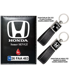 Plakanıza Özel Honda Logolu Siyah Ruhsat Kabı ve Anahtarlık